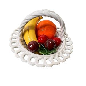 Bassano Made in Italy Ceramic Fruit Basket Hand Made Art Pottery Round Basket
